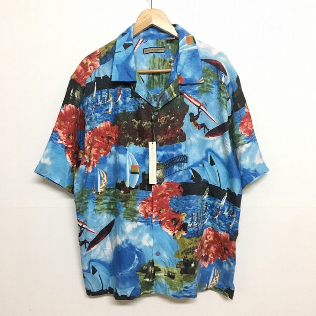 青ブルーBLUEサイズNATURAL IDENTITY ポリ×レーヨン アロハシャツ 総柄シャツ 半袖 サイズ：XL 総柄　Deadstock デッドストック