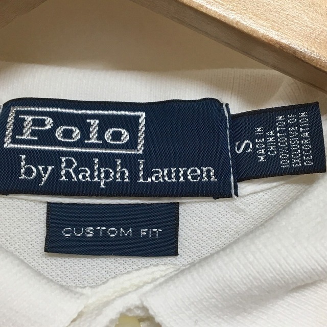 Ralph Lauren(ラルフローレン)のポロ ラルフローレン/Polo by Ralph Lauren 鹿の子 ポロシャツ 半袖 フラッグ刺繍・ワッペン　サイズ：S ホワイト　CUSTOM FIT古着 【中古】 メンズのトップス(ポロシャツ)の商品写真