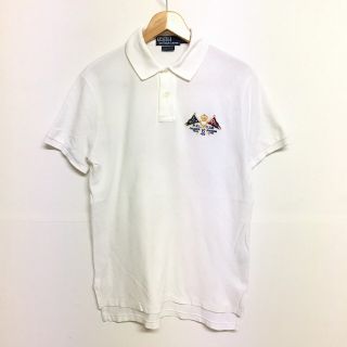 ラルフローレン(Ralph Lauren)のポロ ラルフローレン/Polo by Ralph Lauren 鹿の子 ポロシャツ 半袖 フラッグ刺繍・ワッペン　サイズ：S ホワイト　CUSTOM FIT古着 【中古】(ポロシャツ)