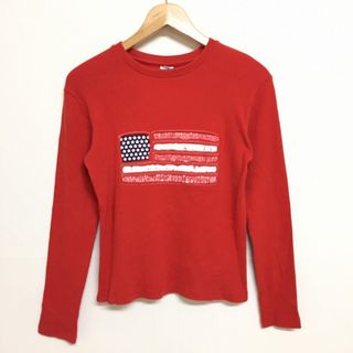 トミーヒルフィガー(TOMMY HILFIGER)のレディース トミー ジーンズ/TOMMY JEANS 星条旗柄 カットソー 長袖 サイズ：Women's S レッド Made in U.S.A古着 【中古】(Tシャツ(半袖/袖なし))