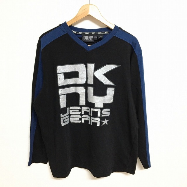 DKNY(ダナキャランニューヨーク)のDKNY/ダナキャランニューヨーク ロゴ入り ジャージーロンT  サイズ：S　ブラック×ブルー古着 【中古】 メンズのトップス(Tシャツ/カットソー(半袖/袖なし))の商品写真