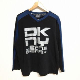 ダナキャランニューヨーク(DKNY)のDKNY/ダナキャランニューヨーク ロゴ入り ジャージーロンT  サイズ：S　ブラック×ブルー古着 【中古】(Tシャツ/カットソー(半袖/袖なし))