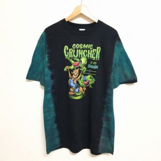 Scooby Doo "COSMIC CRUNCHER" スクービードゥ プリント 半袖 Tシャツ ブラック×ブルーグリーン タイダイ Made in U.S.A　サイズ：L　デッドストック DEAD STOCK(Tシャツ/カットソー(半袖/袖なし))