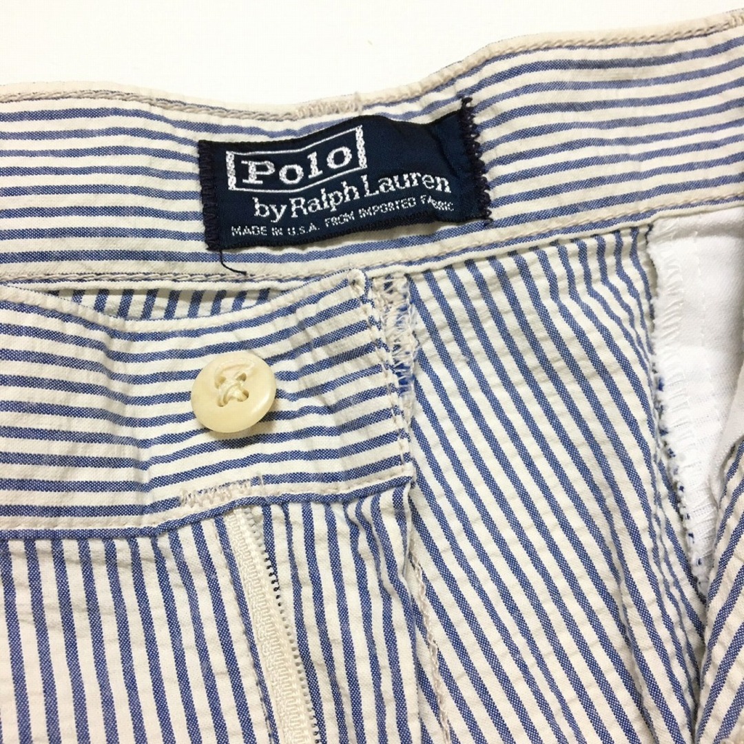 ポロ ラルフローレン/Polo by Ralph Lauren ツータック シアサッカー生地 ストライプ ショートパンツ 実寸:W33 ブルー×ホワイト Made in U.S.A古着 【中古】