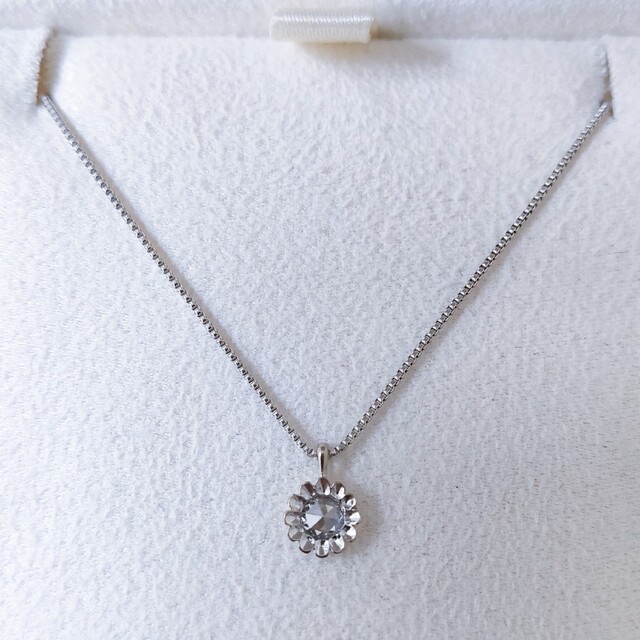 アガット ローズカット ダイヤモンド ネックレス K18WG 0.10ct