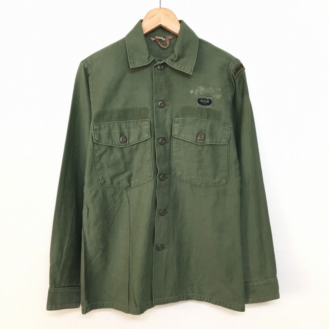 70s U.S.ARMY 米軍 ミリタリー ファティーグ シャツ 長袖 サイズ：14 1/2×33 オリーブグリーン ビンテージ