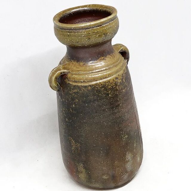 未使用 備前焼 『 伊勢崎満 』造 花入 花器 耳付花入 花瓶 www
