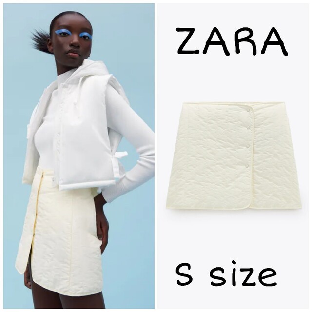 ZARA(ザラ)の【完売品】ZARA　キルティングミニスカート　Sサイズ　エクリュ レディースのスカート(ミニスカート)の商品写真