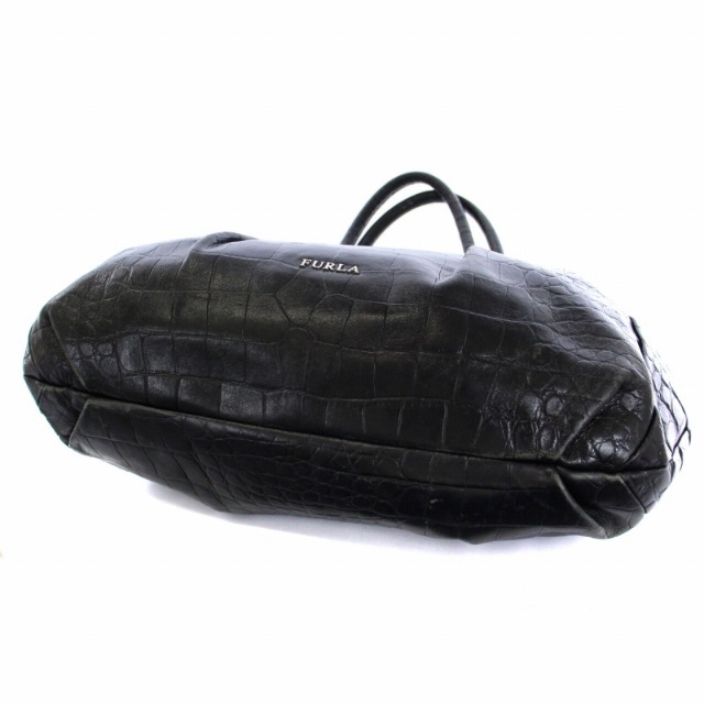Furla(フルラ)のフルラ トートバッグ ハンドバッグ 裏地ドット柄 クロコ調 レザー 黒 レディースのバッグ(トートバッグ)の商品写真