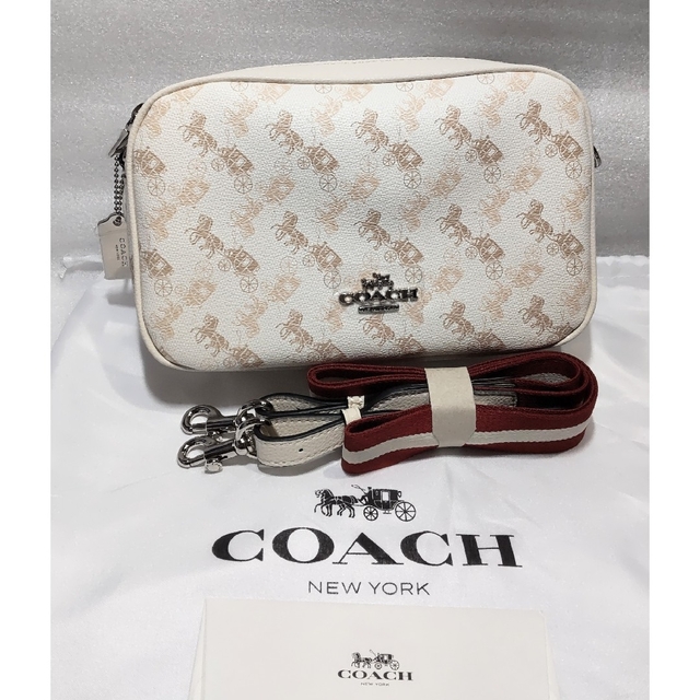 （新品）COACH コーチ ホワイト  ショルダーバッグ 馬車柄