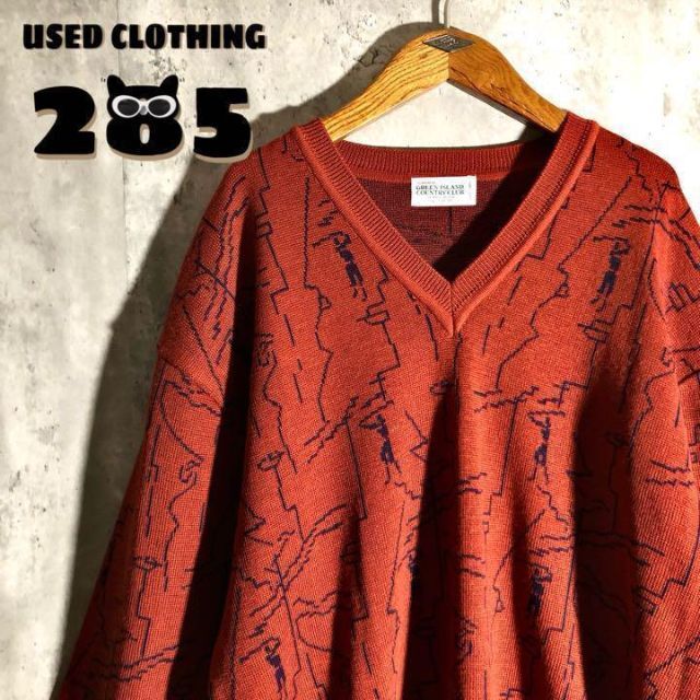 54%OFF!】 90S デッドストック サマーニット メンズM 紫 総柄 古着