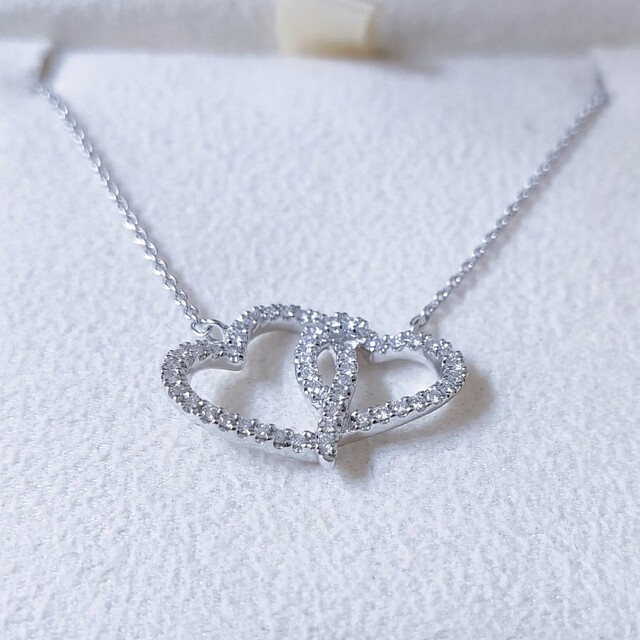 スタージュエリー ダイヤモンド ハート ネックレス K18WG 0.15ct 3.6g-