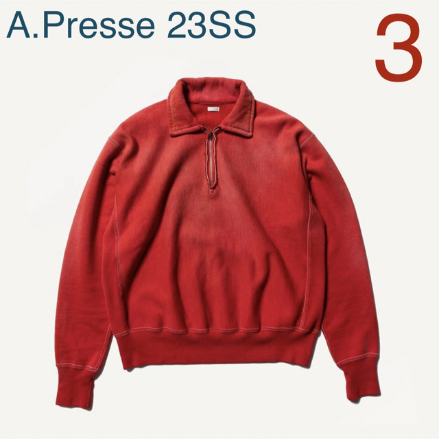 COMOLI(コモリ)のA.PRESSE Vintage Half Zip Sweatshirt RED メンズのトップス(スウェット)の商品写真