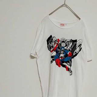 マーベル(MARVEL)のキャプテン　アメリカ　tシャツ　半袖　ビッグプリント　デザイン　白　ホワイト(Tシャツ/カットソー(半袖/袖なし))