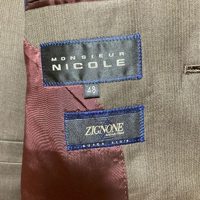 MONSIEUR NICOLE ZIGNONE 3ボタン茶 3ピース 3