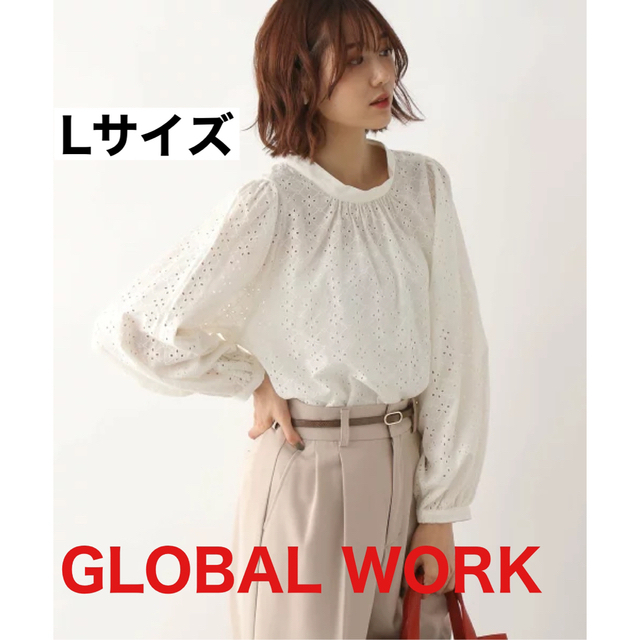 GLOBAL WORK カットワークレースブラウス アイボリー L