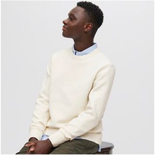 ユニクロ(UNIQLO)のUNIQLO ウォッシャブルストレッチミラノリブクルーネックセーター　ベージュ(ニット/セーター)