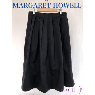マーガレットハウエル(MARGARET HOWELL)のマーガレットハウエル　プリーツ　フレア　スカート　コットン　黒(ひざ丈スカート)