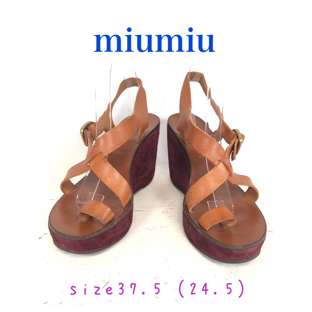 miumiu(ミュウミュウ)のmiumiu ミュウミュウ　ウェッジソール　スエード　レザー　サンダル　24.5 レディースの靴/シューズ(サンダル)の商品写真