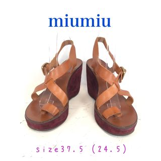 ミュウミュウ(miumiu)のmiumiu ミュウミュウ　ウェッジソール　スエード　レザー　サンダル　24.5(サンダル)