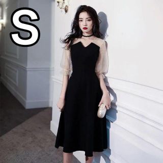 ワンピースドレス パール レース チュール袖 ビスチェ 結婚式
