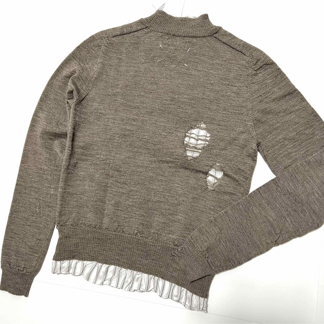 Maison Martin Margiela(マルタンマルジェラ)のL 新品 メゾンマルジェラ ダメージ加工 セーター ニット シャツ付 グレージュ メンズのトップス(ニット/セーター)の商品写真