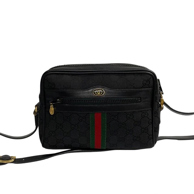 高質 Gucci 22786 ブラック ショルダーバッグ レザー キャンバス 総柄