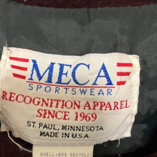 米国製 Meca メンズL レザースタジャン ワッペン 本革 ボルドー 赤の