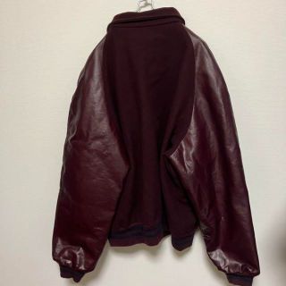 米国製 Meca メンズL レザースタジャン ワッペン 本革 ボルドー 赤