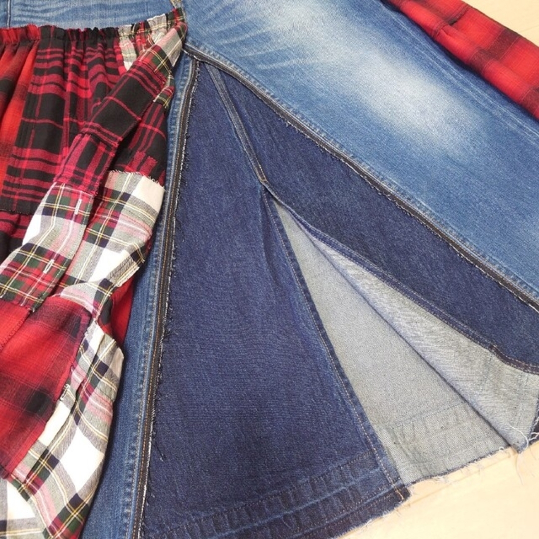 ティアード風パッチワーク❤ デニム リメイクスカート レディースのスカート(ロングスカート)の商品写真