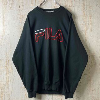 フィラ(FILA)のFILA フィラ 刺繍 ビッグロゴ スウェット ブラック アメリカ古着US古着(スウェット)