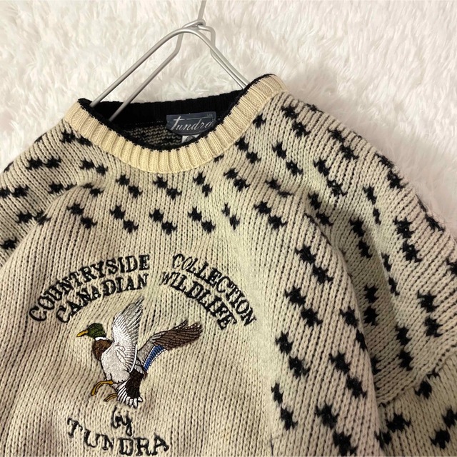 デザインニットセーター長袖刺繍カナダ製ウールアニマル柄ふるだんふるじょ 4