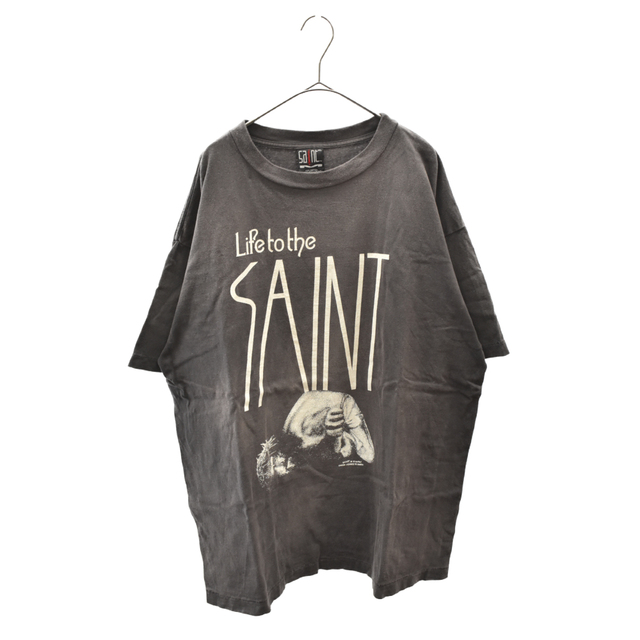 61センチ肩幅SAINT MICHAEL セントマイケル 22SS S/S TEE LttS SM-S22-0000-018 ライフトゥーザセイントプリント半袖Tシャツ ダメージ&ヴィンテージ加工カットソー チャコールグレー