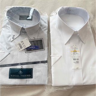 リーガル(REGAL)の新品2枚セット　半袖ワイシャツ　白・ストライプ　sizeM(シャツ)