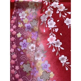 振袖、襦袢セット　京都きもの友禅（未使用）赤 真紅色 帯、刺繍半襟付き(振袖)