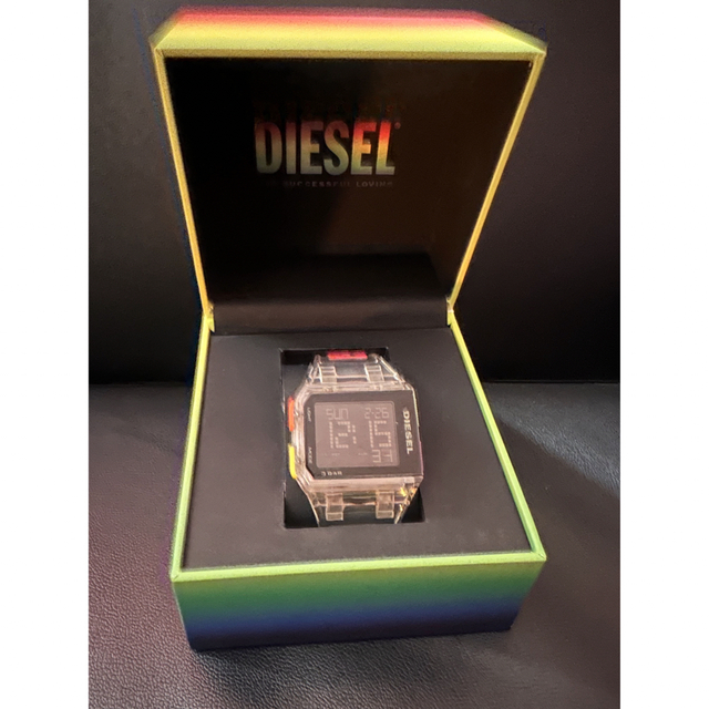 DIESEL デジタル腕時計 クリア レインボー