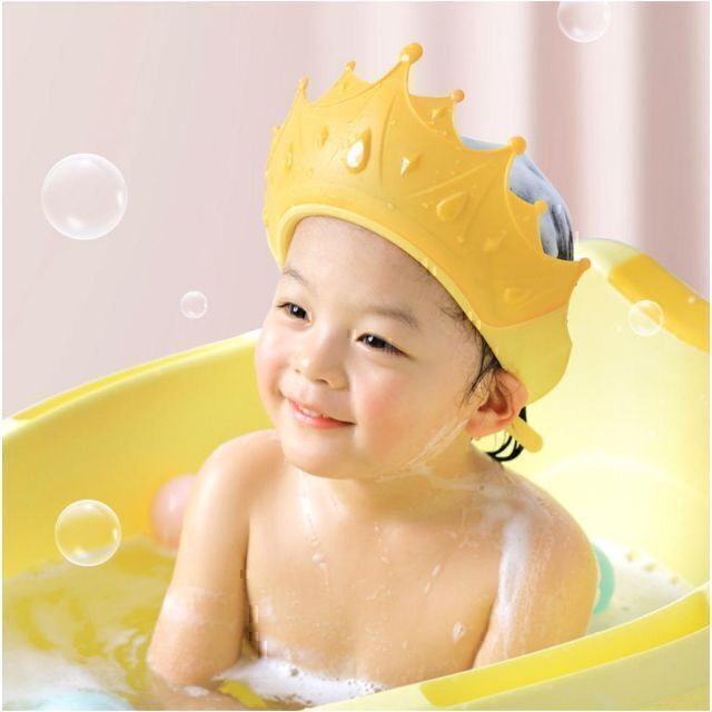クラウン型シャンプーハット ティアラ 王冠型 黄色 子供 赤ちゃん キッズ/ベビー/マタニティの洗浄/衛生用品(その他)の商品写真