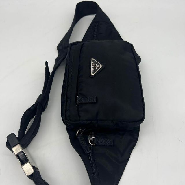 【美品】PRADA プラダ 三角プレート ウエストポーチ ナイロンバッグ 黒