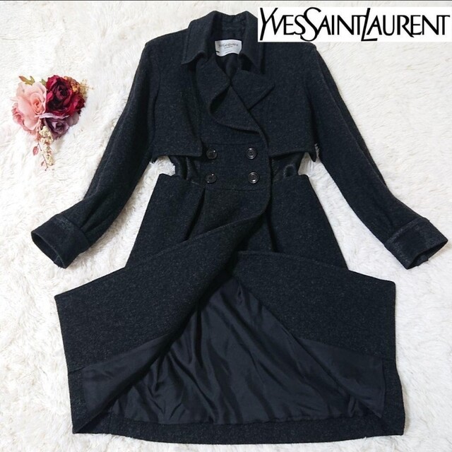 【希少】YVES SAINT LAURENT ウール コート シルク 黒 | フリマアプリ ラクマ