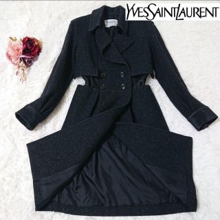 イヴサンローラン(Yves Saint Laurent)の【希少】YVES SAINT LAURENT ウール コート シルク 黒(ロングコート)