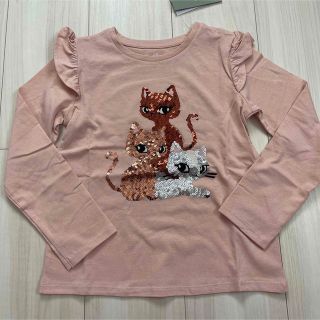 エイチアンドエム(H&M)の120-130㎝❤️最新作！スパンコール猫ちゃん肩フリルトップス♡キャット(Tシャツ/カットソー)