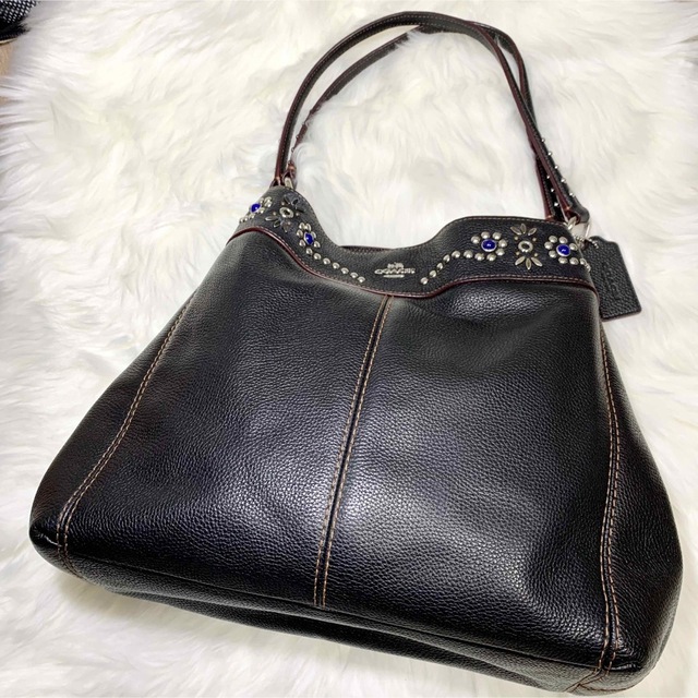 【美品】COACH コーチ　トートバッグ　チョーク　スタッズ　ペブルドレザー