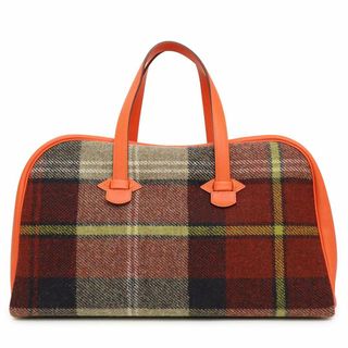 エルメス(Hermes)のエルメス ギャロップ ドゥ エルメス 50 ボストンバッグ ツイード タータン織り チェック ヴォーエバーカラー レザー フー オレンジ Z刻印 HERMES（新品・未使用品）(ボストンバッグ)