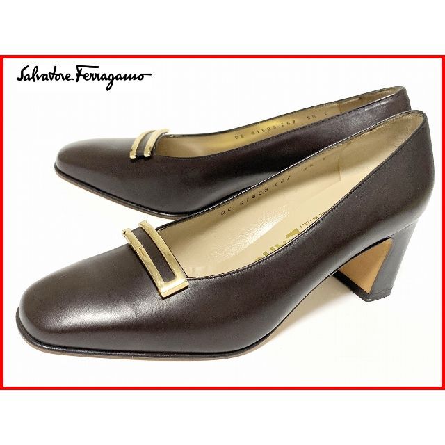 Salvatore Ferragamo(サルヴァトーレフェラガモ)のフェラガモ 5.5≒22.5cm パンプス 茶 ブラウン ビジネス D2 レディースの靴/シューズ(ハイヒール/パンプス)の商品写真