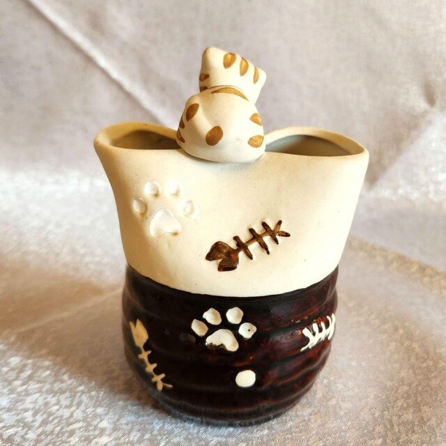 アメリカ60年代ビンテージ　可愛い過ぎる猫親子の陶器 兼花瓶、ペン立て