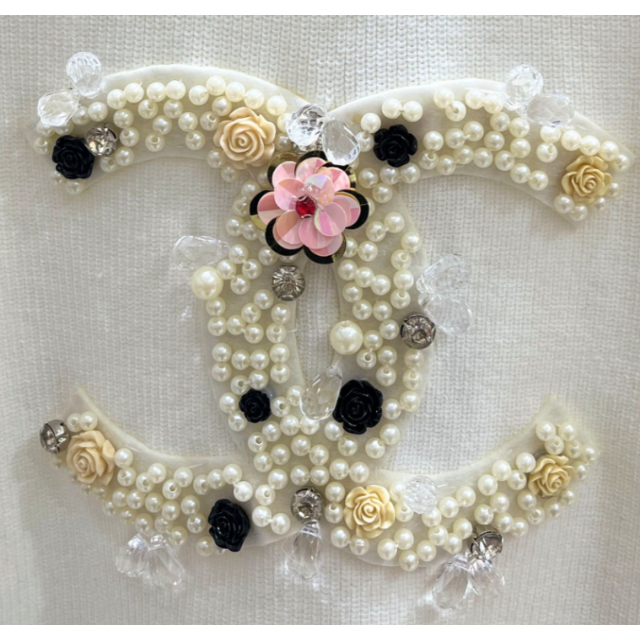 シャネル CHANEL マトラッセ ニット コットン　ホワイト　半袖　ポロシャツ シャネル ポロシャツ トップス CHANEL ホワイト ブラック