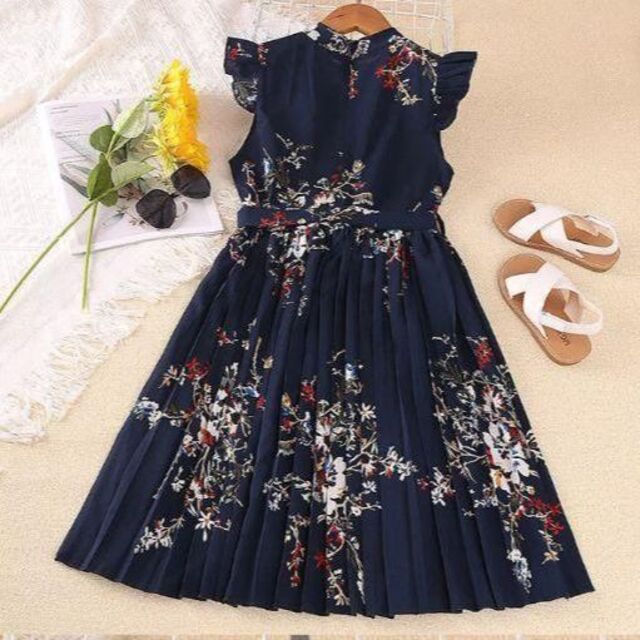 再入荷♡150 花柄 プリーツロングワンピース 可愛 シフォン  キッズ 女の子 キッズ/ベビー/マタニティのキッズ服男の子用(90cm~)(ドレス/フォーマル)の商品写真