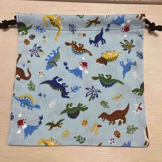 巾着袋　恐竜　水色　20✖️20㎝　ハンドメイド (ランチボックス巾着)