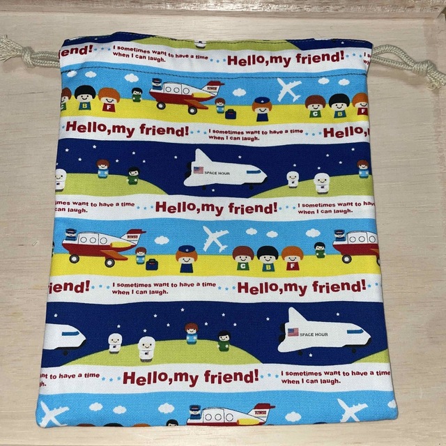 巾着袋　飛行機　旅行　ハンドメイド  キッズ/ベビー/マタニティのこども用バッグ(ランチボックス巾着)の商品写真