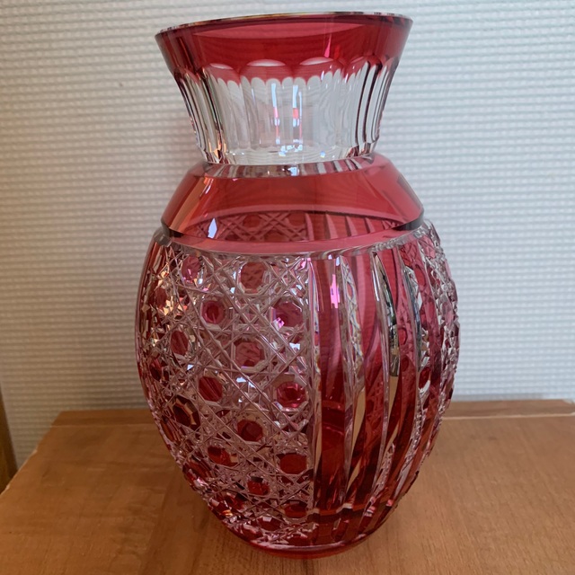 カガミクリスタル 江戸切子 籠目 花瓶 花器 クリスタルガラス 赤